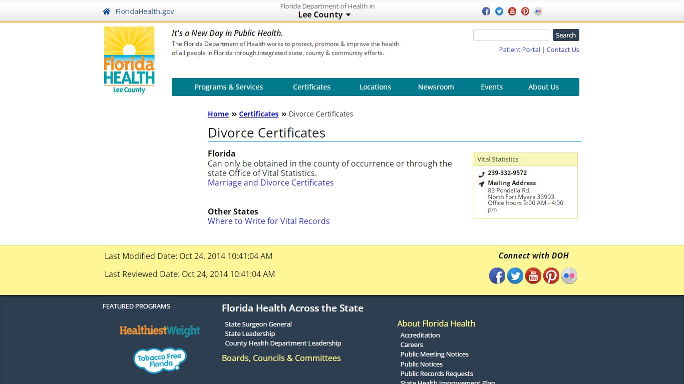 Divorce Certificates | Florida Department of Health in Lee